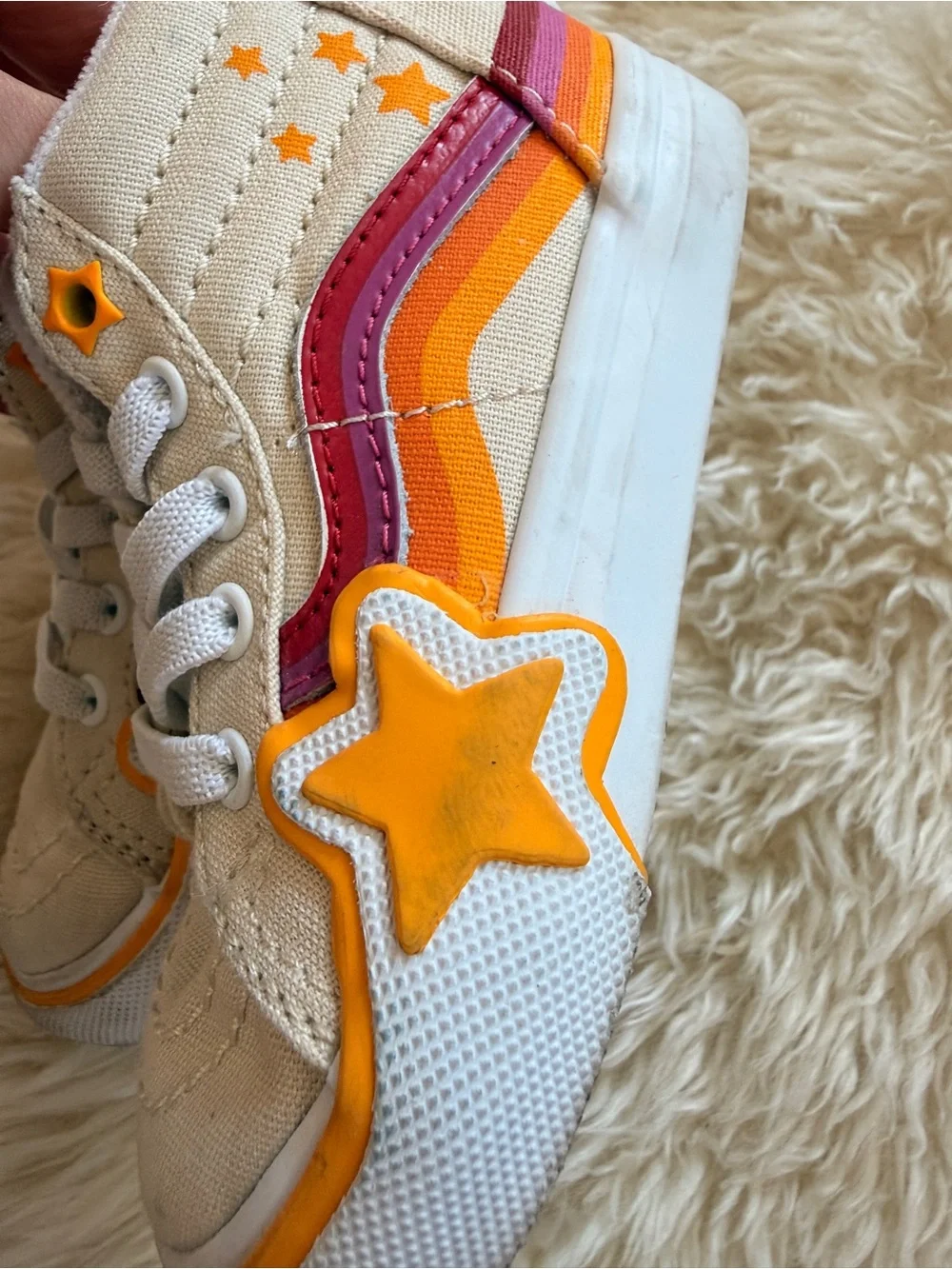 🛹 Vans Kids High-Top Sneakers in Cream with Orange & Pink Accents